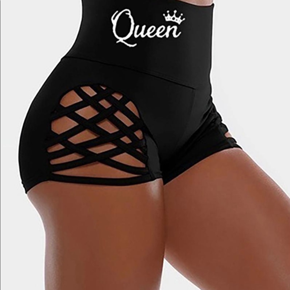 Letter Print Bandage Cutout High Waist Shorts